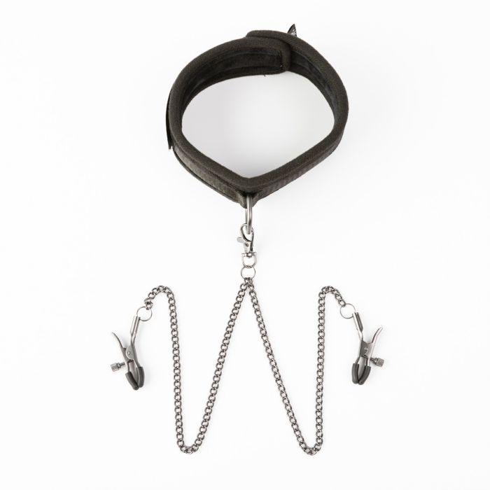 SEI MIO - Twin Tweaks - Velvet Collar with Nipple Clamps