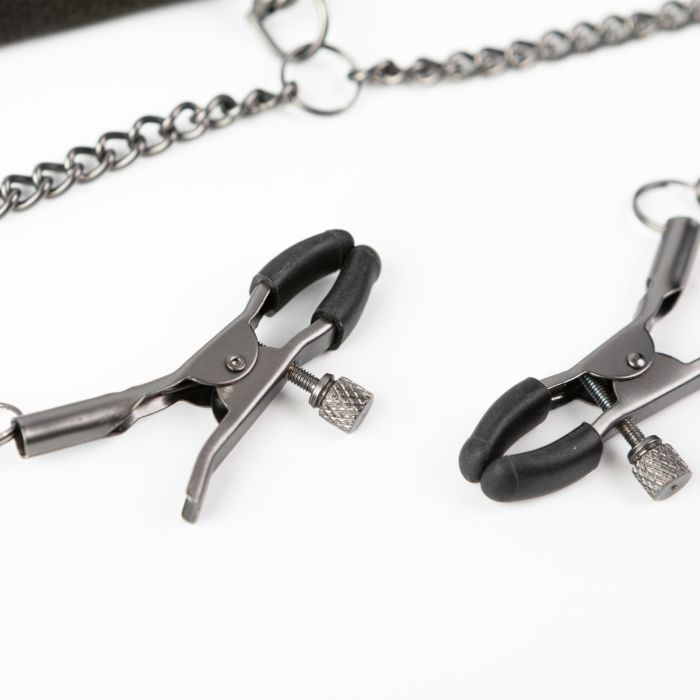 SEI MIO - Twin Tweaks - Velvet Collar with Nipple Clamps